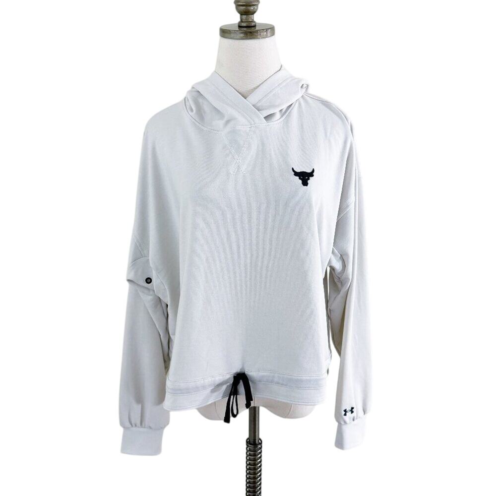 Under Armour Light Tan Lightweight Cropped Hoodie Sz XL Loose Fit Drop Shoulder